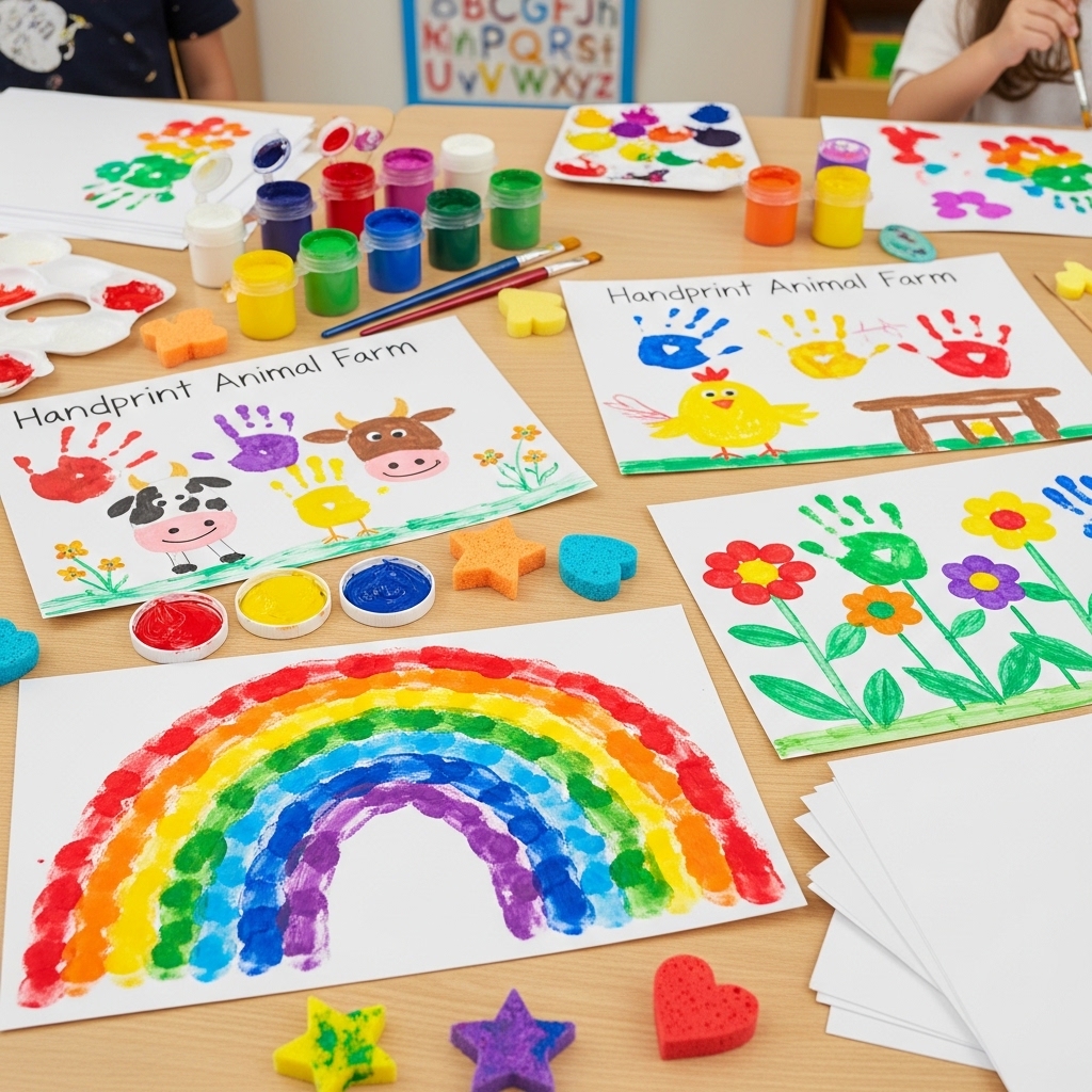 Colorful handprint art ideas for young children