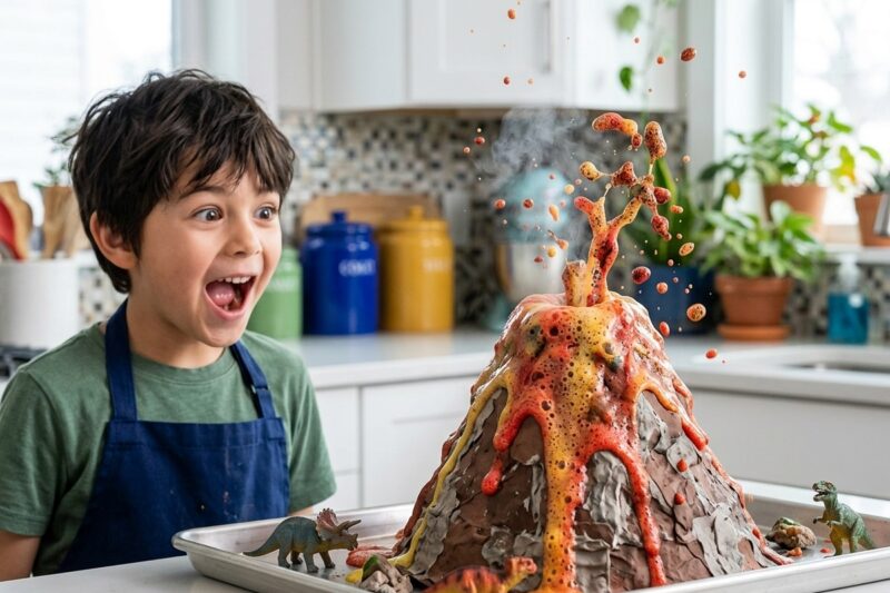 The mini volcano experiment: the reaction of vinegar and sodium bicarbonate 7 Fun Ways to Try