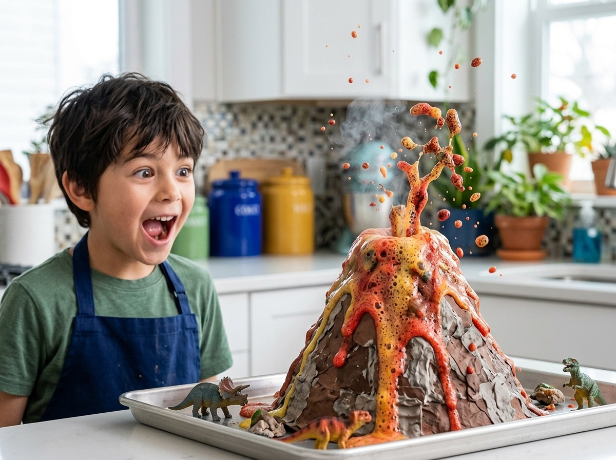 The mini volcano experiment the reaction of vinegar and sodium bicarbonate