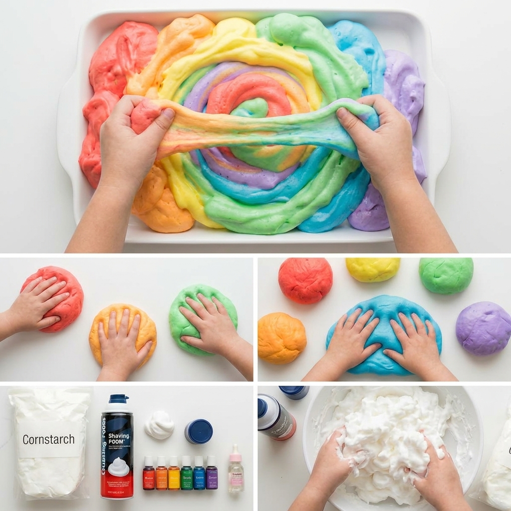 Super soft and flexible rainbow foam dough