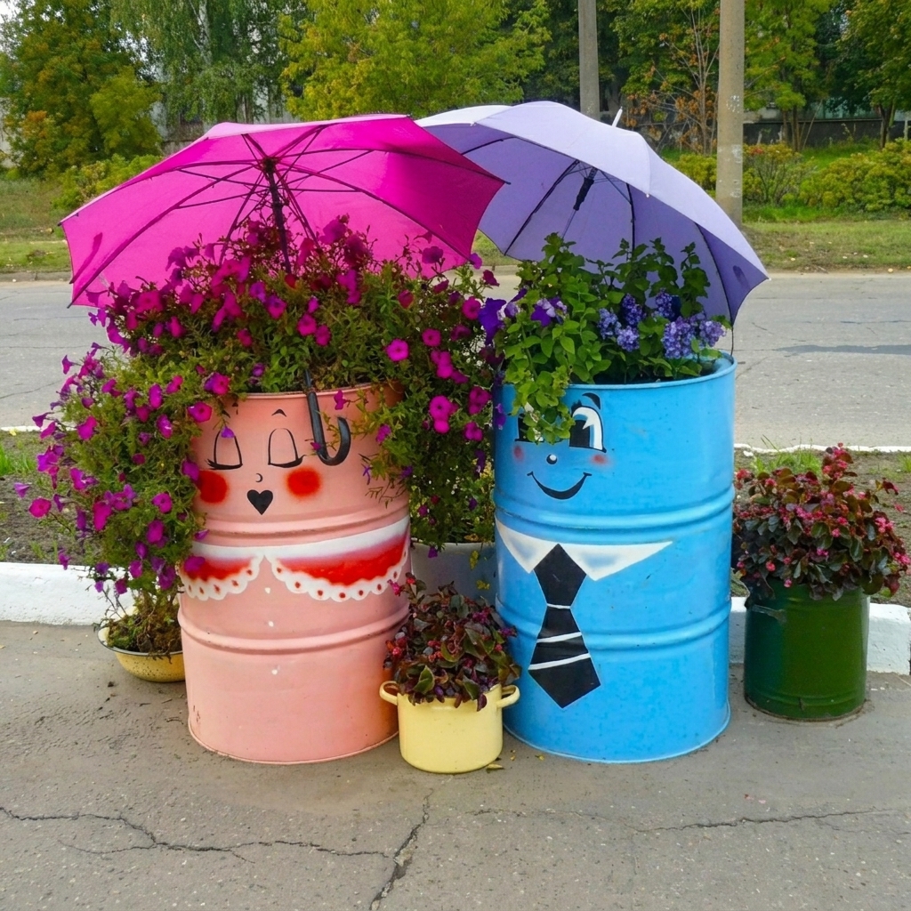 A creative idea for decorating gardens using tin cans