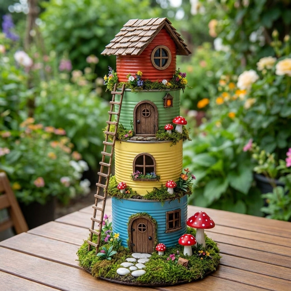 A creative idea for decorating gardens using tin cans
