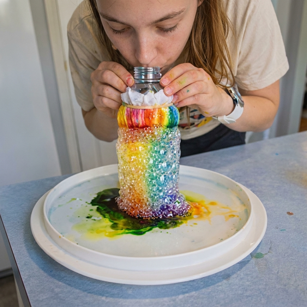 DIY rainbow bubble activity becomes soothing