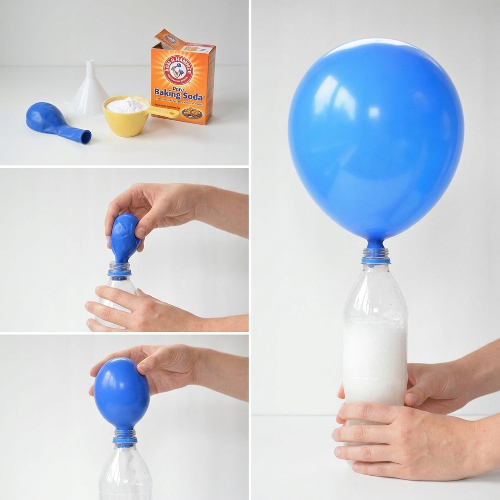 Inflate the balloon without air using vinegar and baking soda