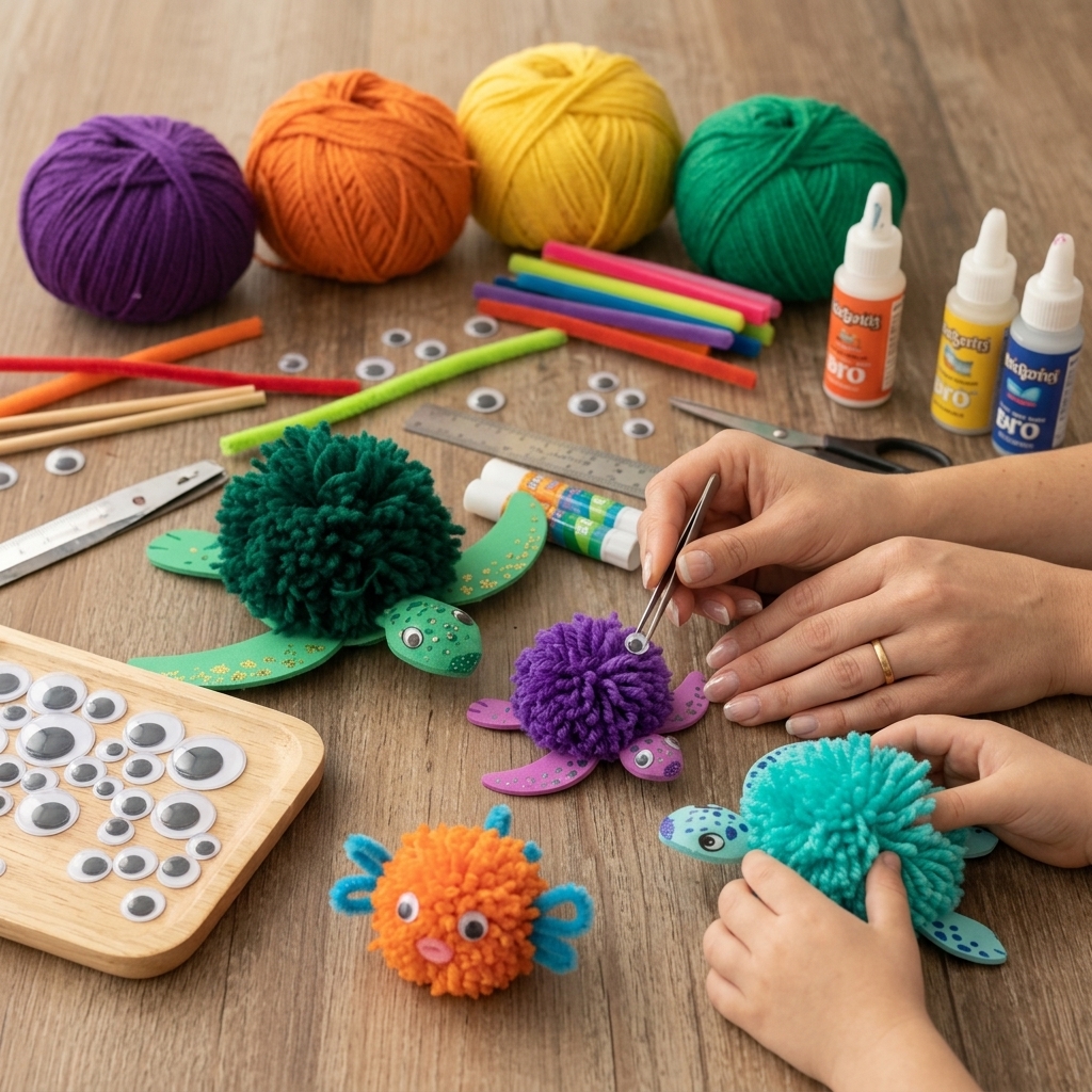 Making a turtle out of yarn