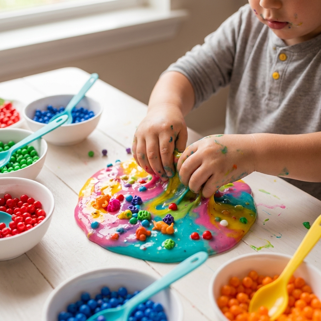 Super soft and flexible rainbow foam dough