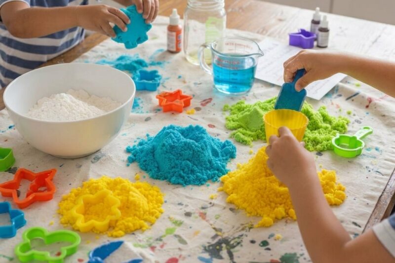 FThe Moon Sand Recipe That Keeps Sensory Activity Tables Busy for Hours: Best 7 Travel-Inspired Kids Activity Ideas