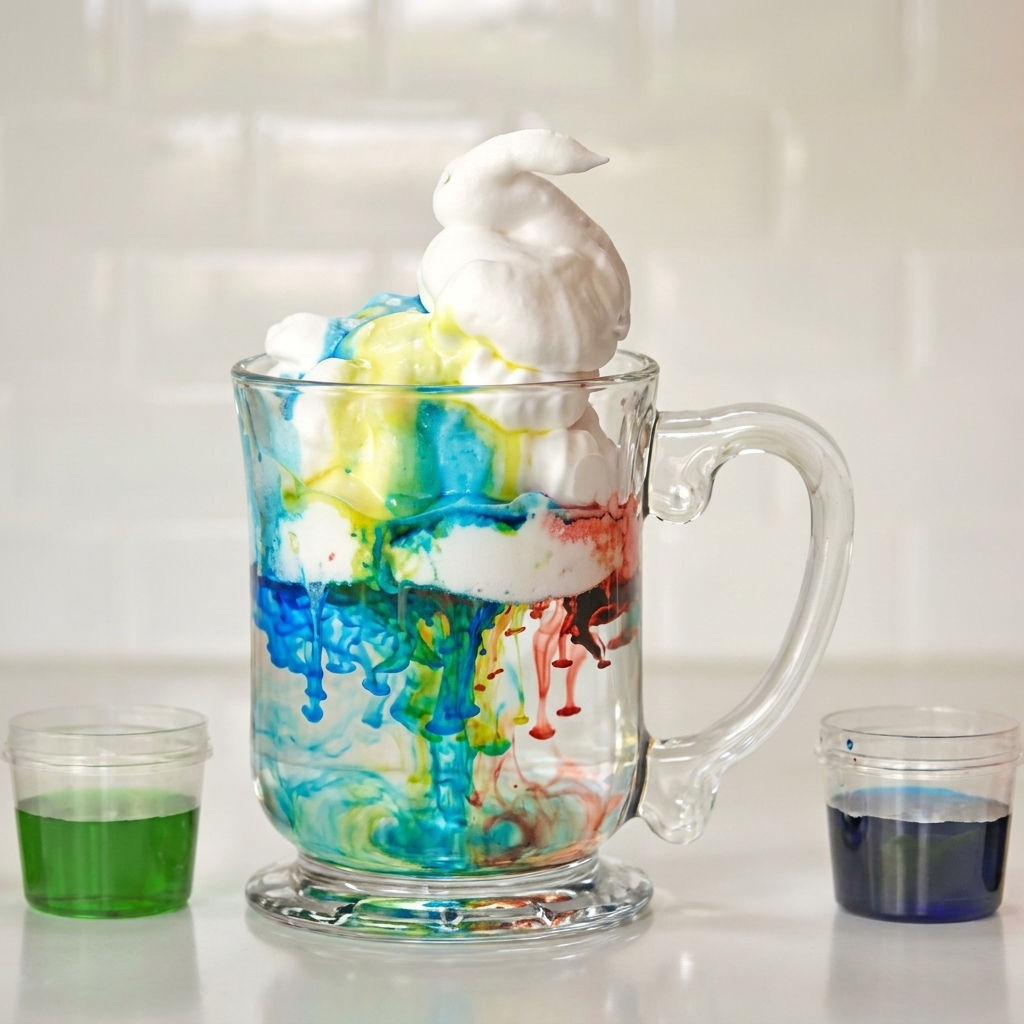 Involve your children in a rainbow-colored shaving foam experiment.