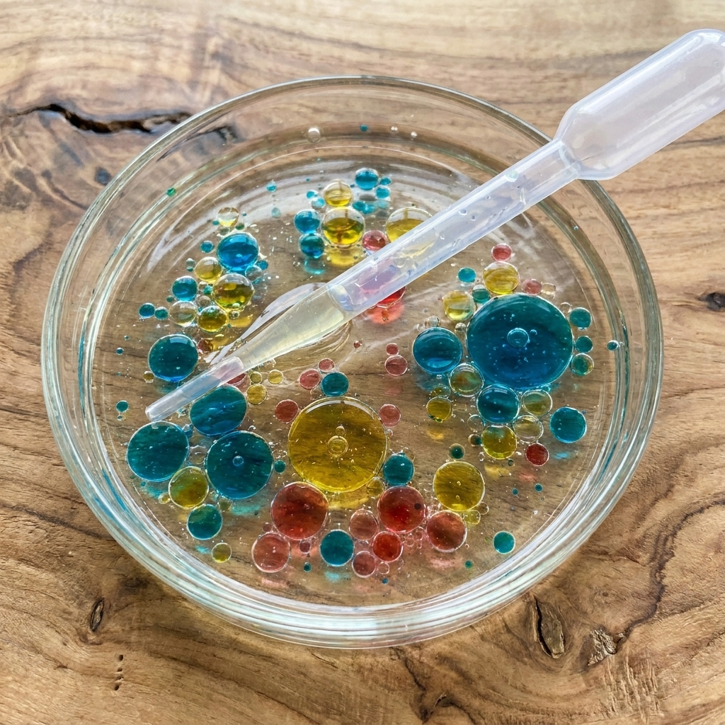 A scientific experiment with oil and water for a child