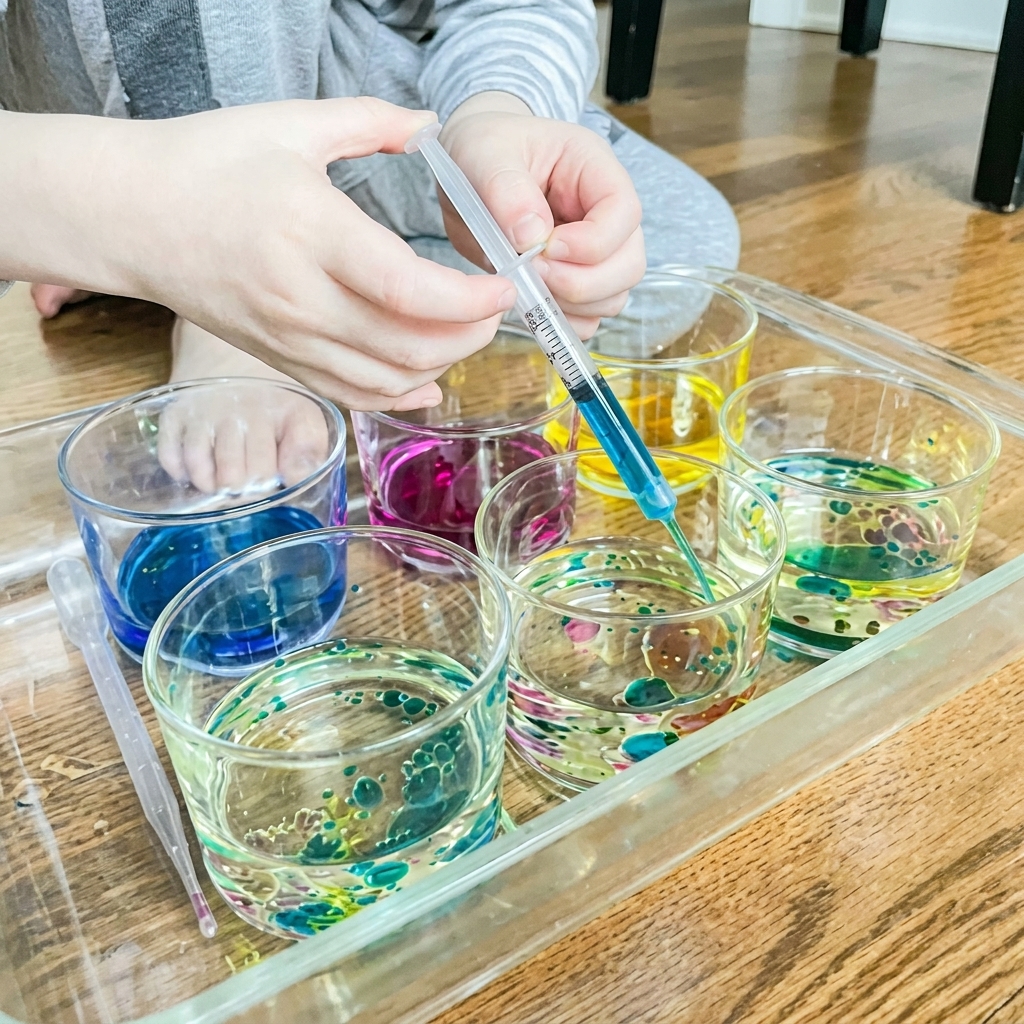 A scientific experiment with oil and water for a child