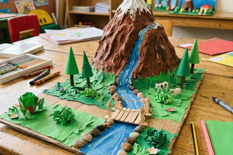 A simple model of a mountain and river for a school craft project: How 7 Easy Steps Shine