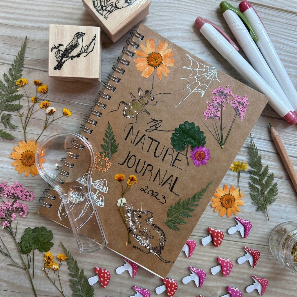 Collecting tree leaves and making a nature book