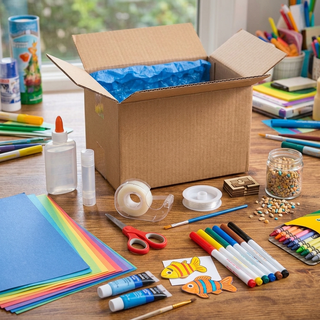 Make a fake fish tank out of a cardboard box