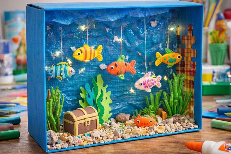 Make a fake fish tank out of a cardboard box How to Build in 5 Steps