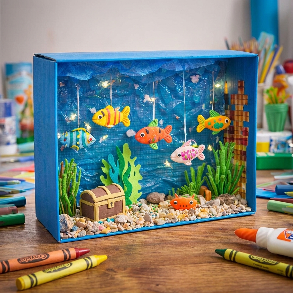 Make a fake fish tank out of a cardboard box