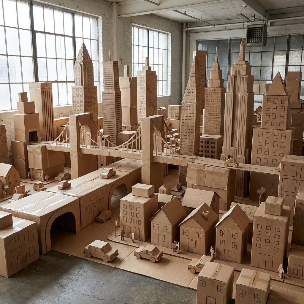 Making an entire city out of cardboard boxes