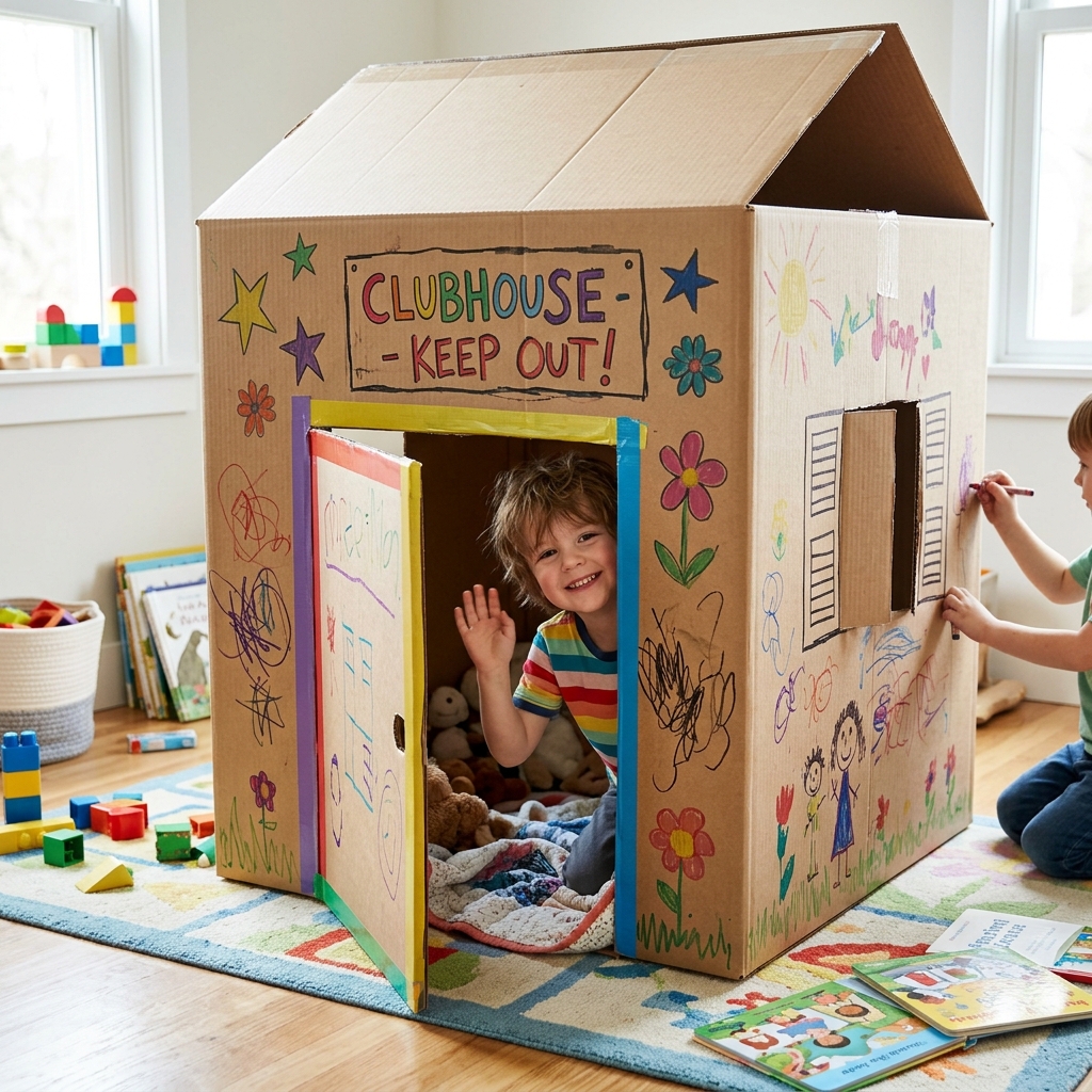 A Cardboard Playhouse in a Single Box