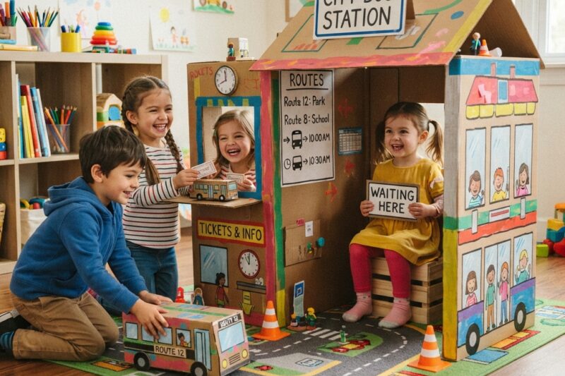 Cardboard Bus Station: A Creative Transportation Craft for Kids