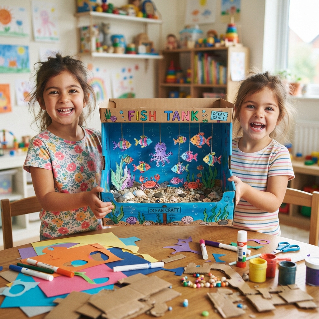 A cardboard fish tank