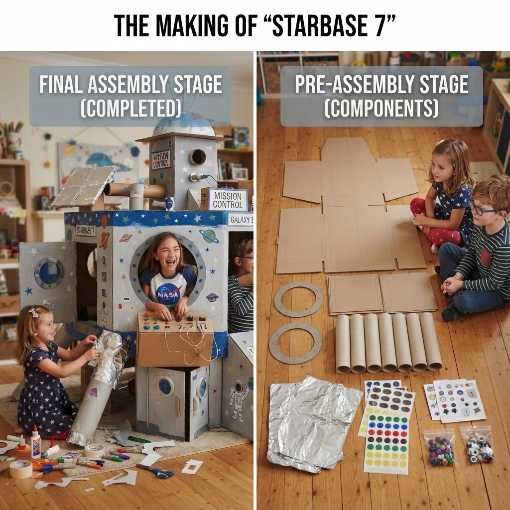 A cardboard space station