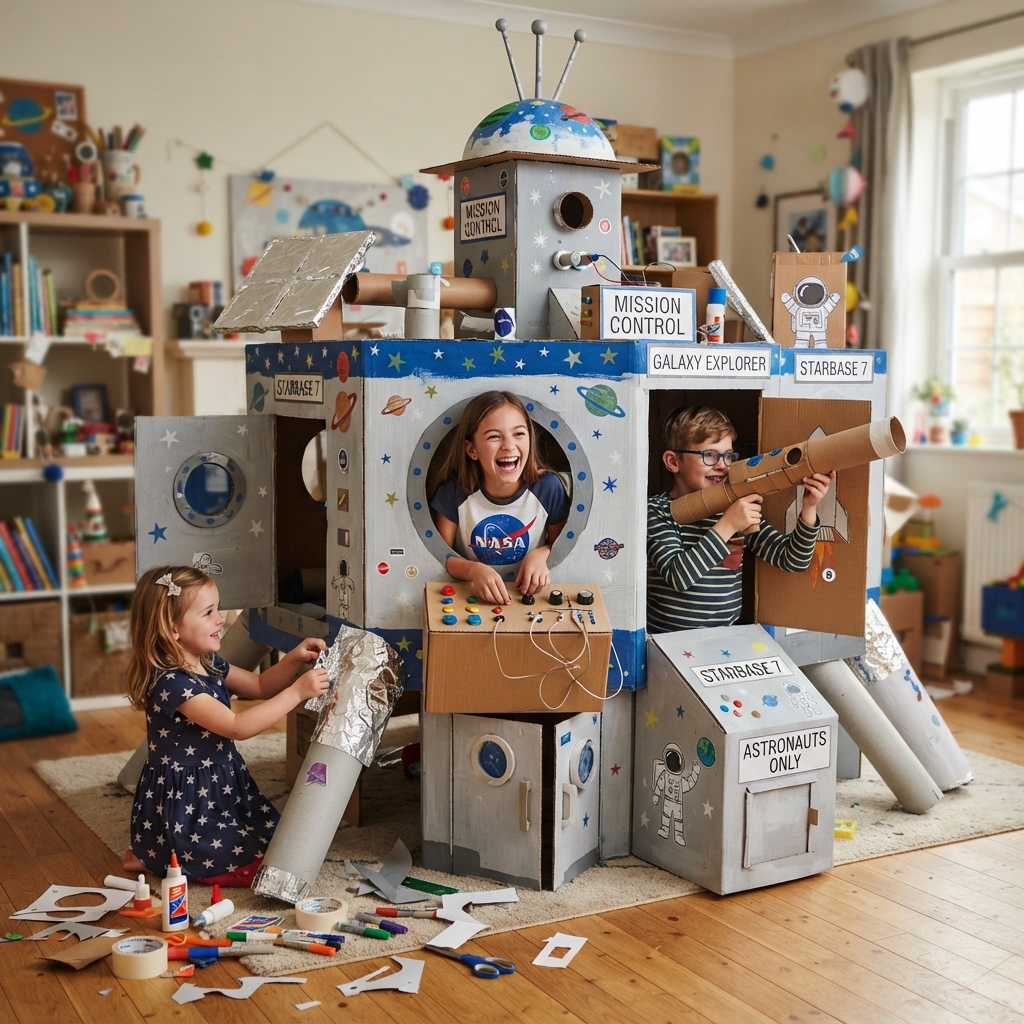 A cardboard space station
