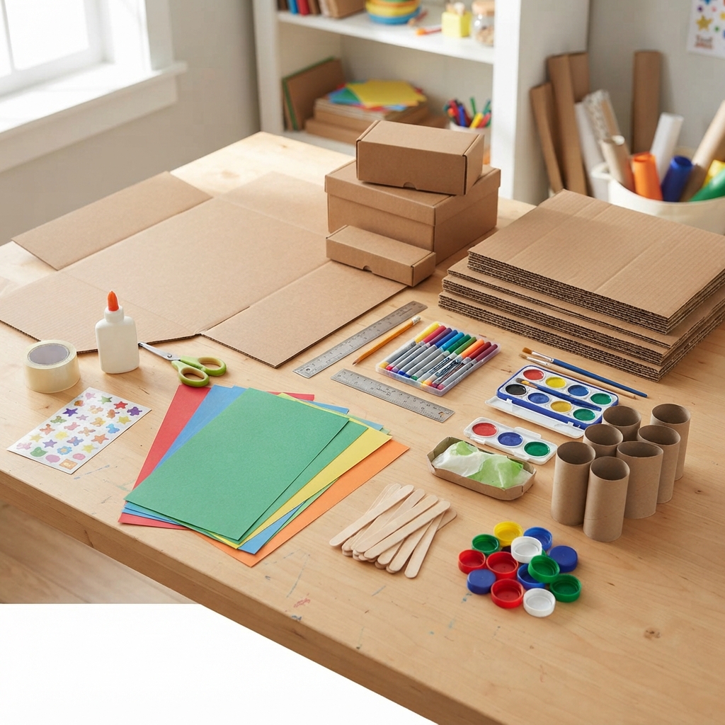 A cardboard toy garage