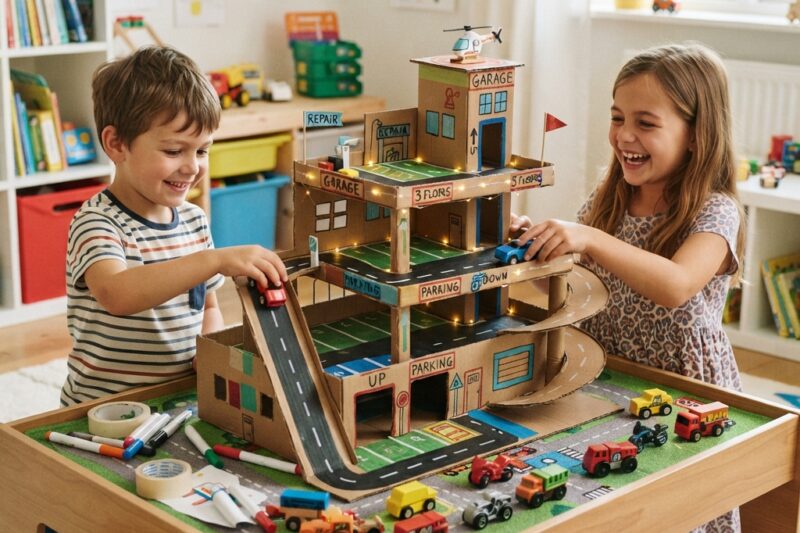 Cardboard Toy Garage: A Fun DIY Craft Project for Kids