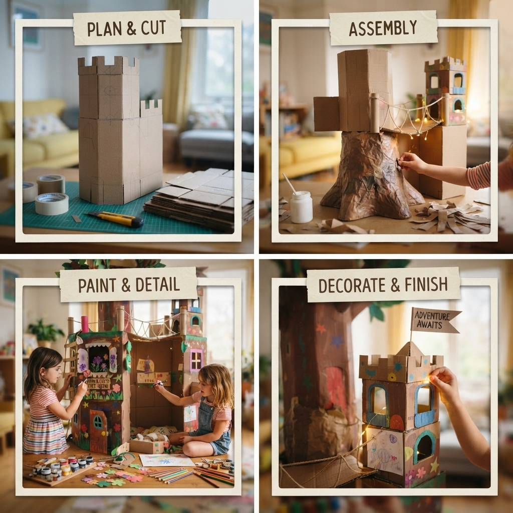 A cardboard tree house