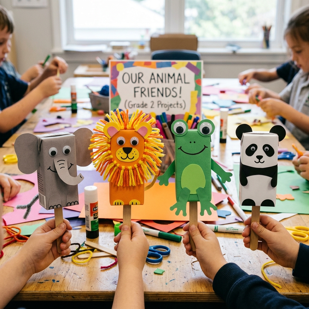 Animal Puppets Made from Juice Boxes