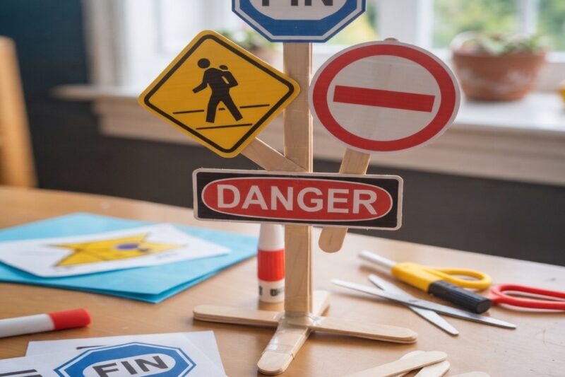 Traffic Lights Shaped Like Popsicle Sticks: A Creative School Project for Children