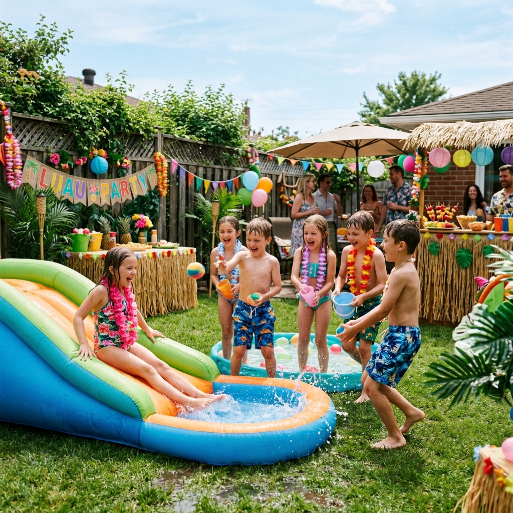 Lulu's Children's Party with Water Games in the Backyard
