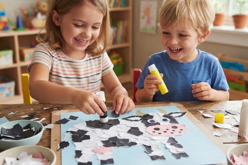 Making a Cow Out of Torn Paper for Children