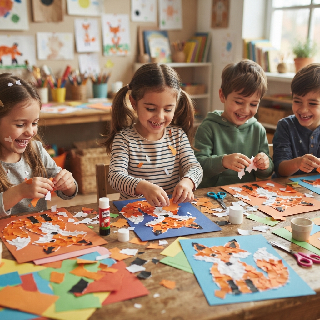 Making a Fox Out of Torn Paper for Children