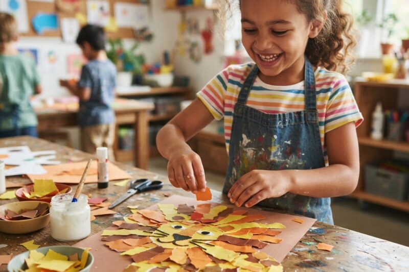 Making a Lion Out of Torn Paper for Children