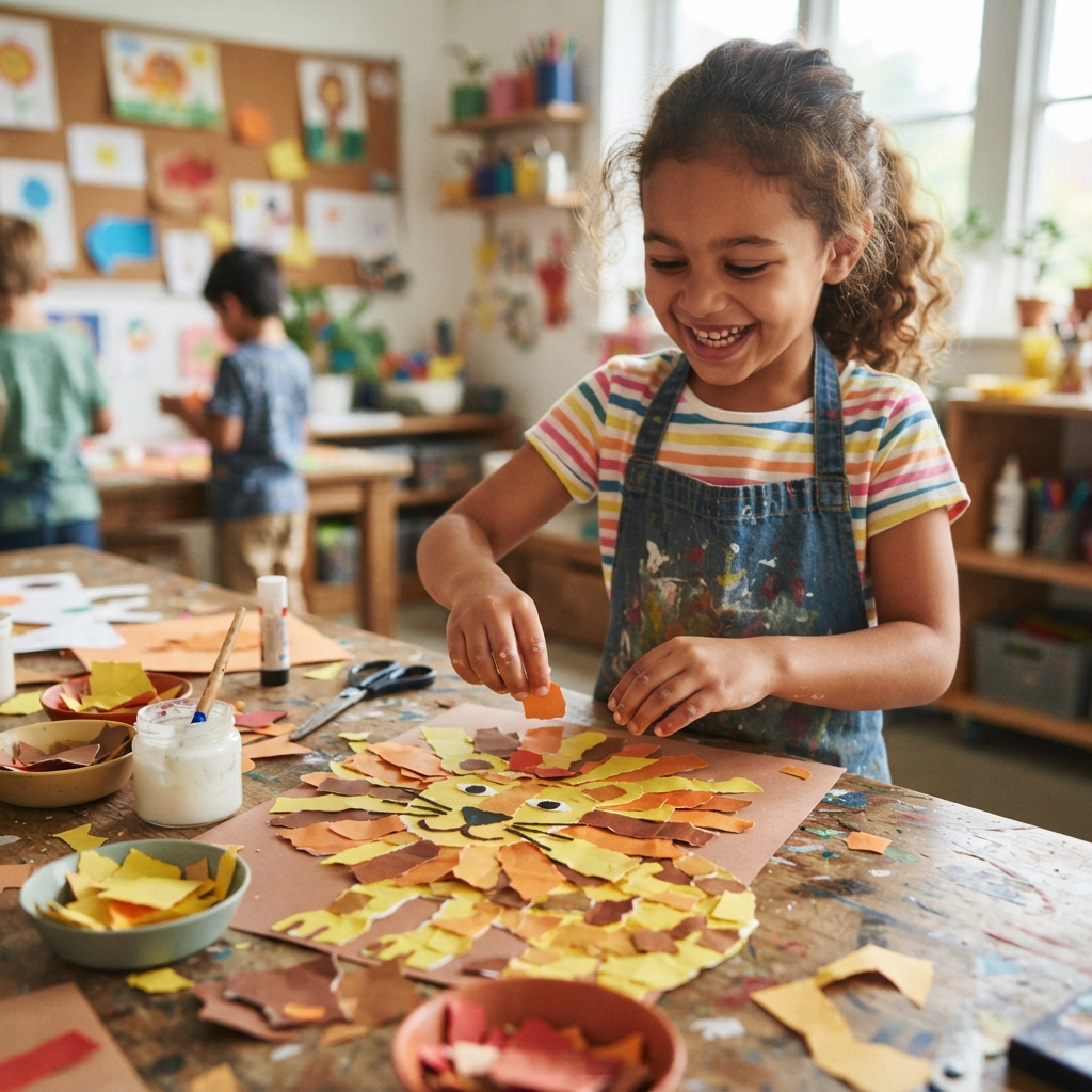 Making a Lion Out of Torn Paper for Children