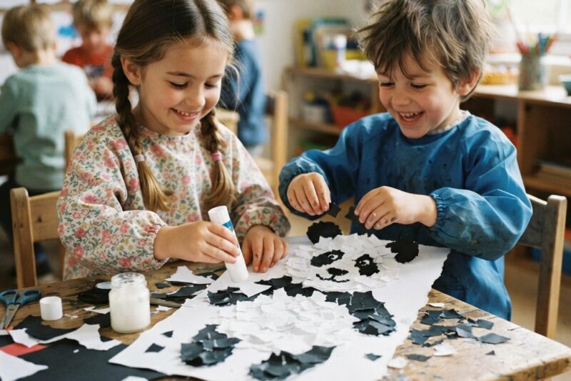 Making a Panda Out of Torn Paper for Children
