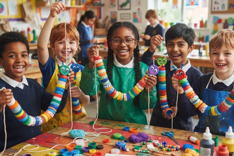 Rainbow Worms Made from Bottle Caps: A Creative and Eco-Friendly School Project for Children