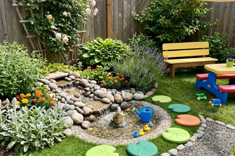 A Small Children’s Water Fountain Corner in a Small Garden