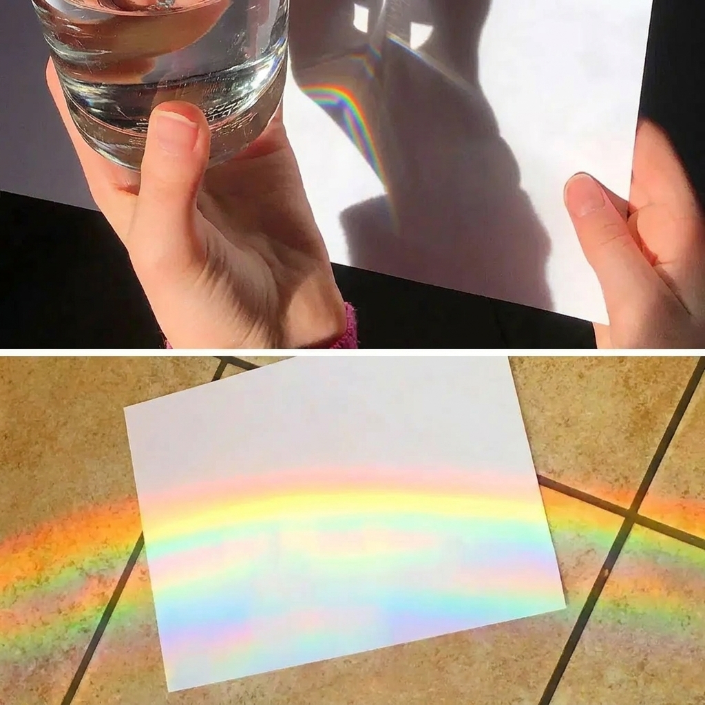 creating a rainbow inside a glass of water.