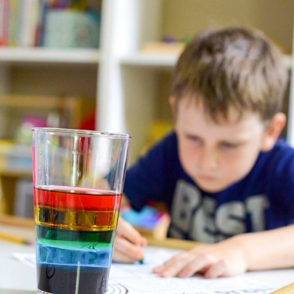 creating a rainbow inside a glass of water
