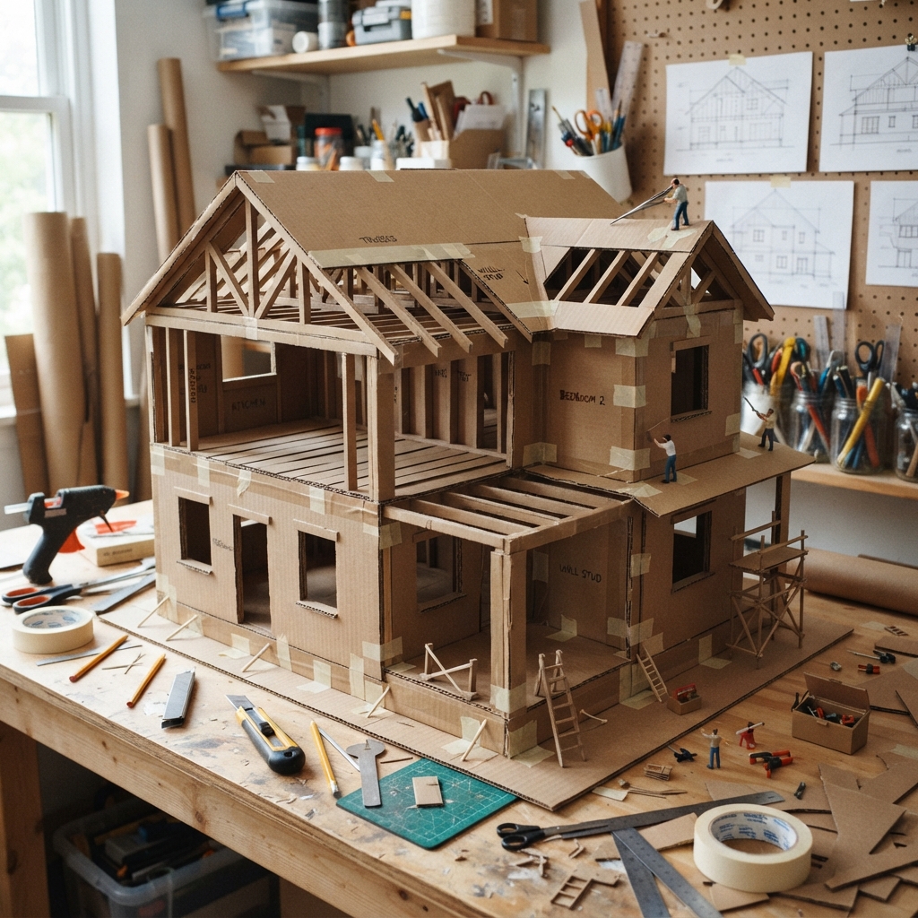 house under construction out of cardboard