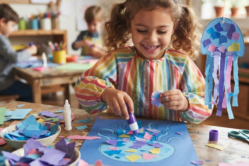 Making a Jellyfish Out of Torn Paper for Children
