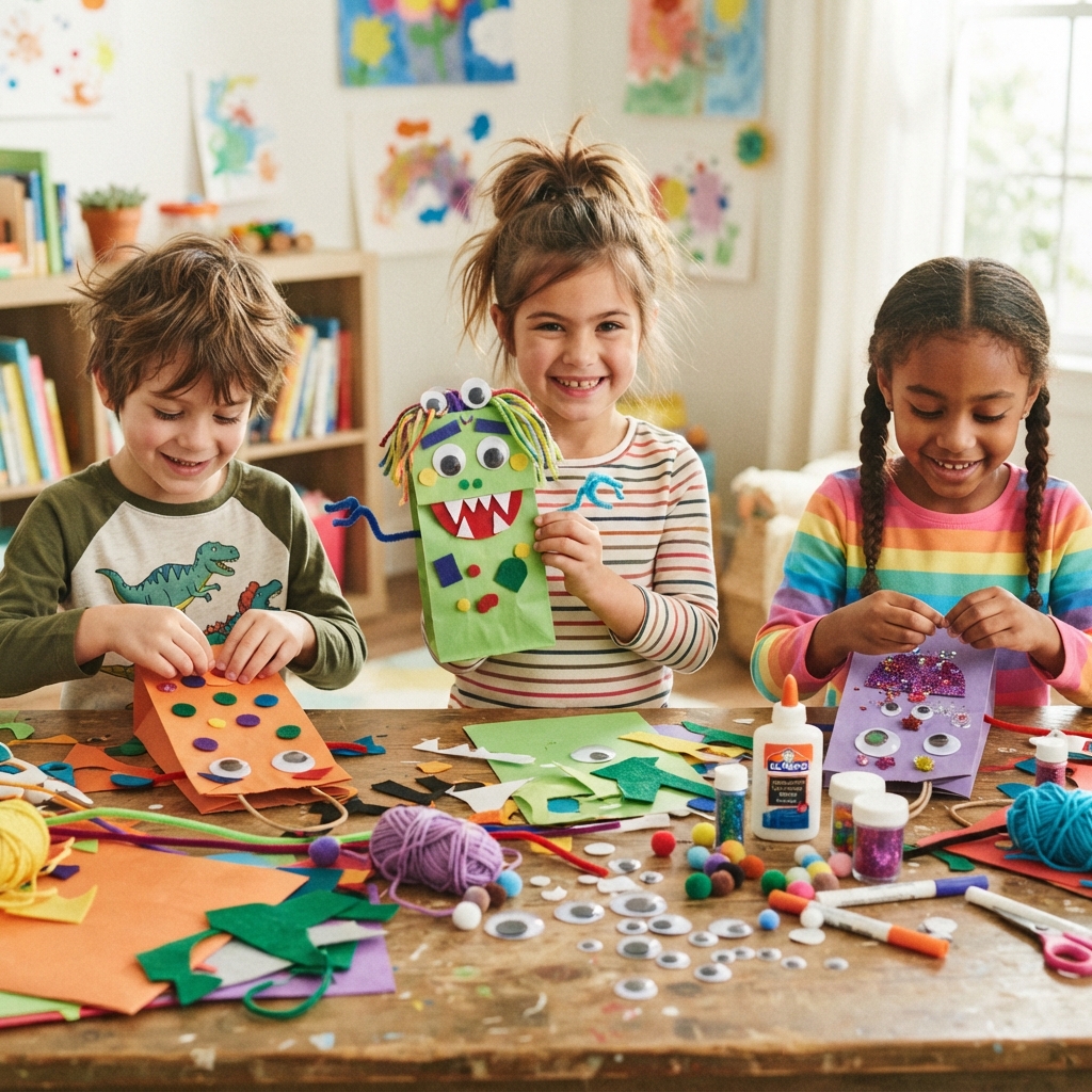 monster dolls from paper bags