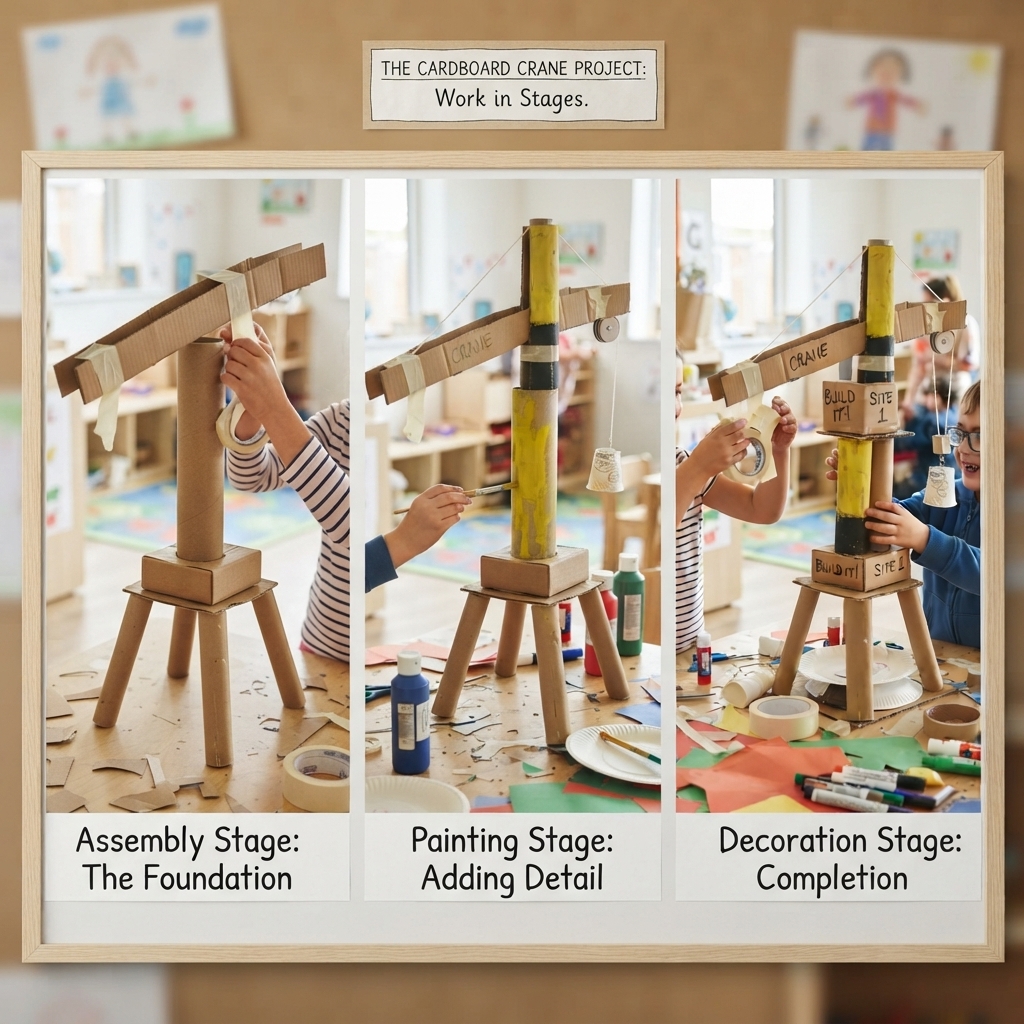 paper and cardboard construction crane project