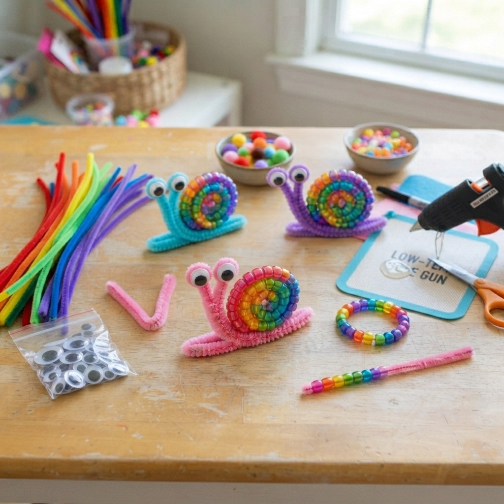rainbow snails from pipe cleaners