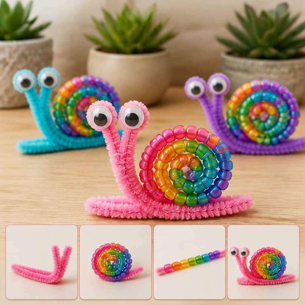 rainbow snails from pipe cleaners