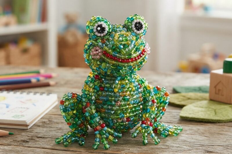 A Frog Made of Colorful Beads for Children