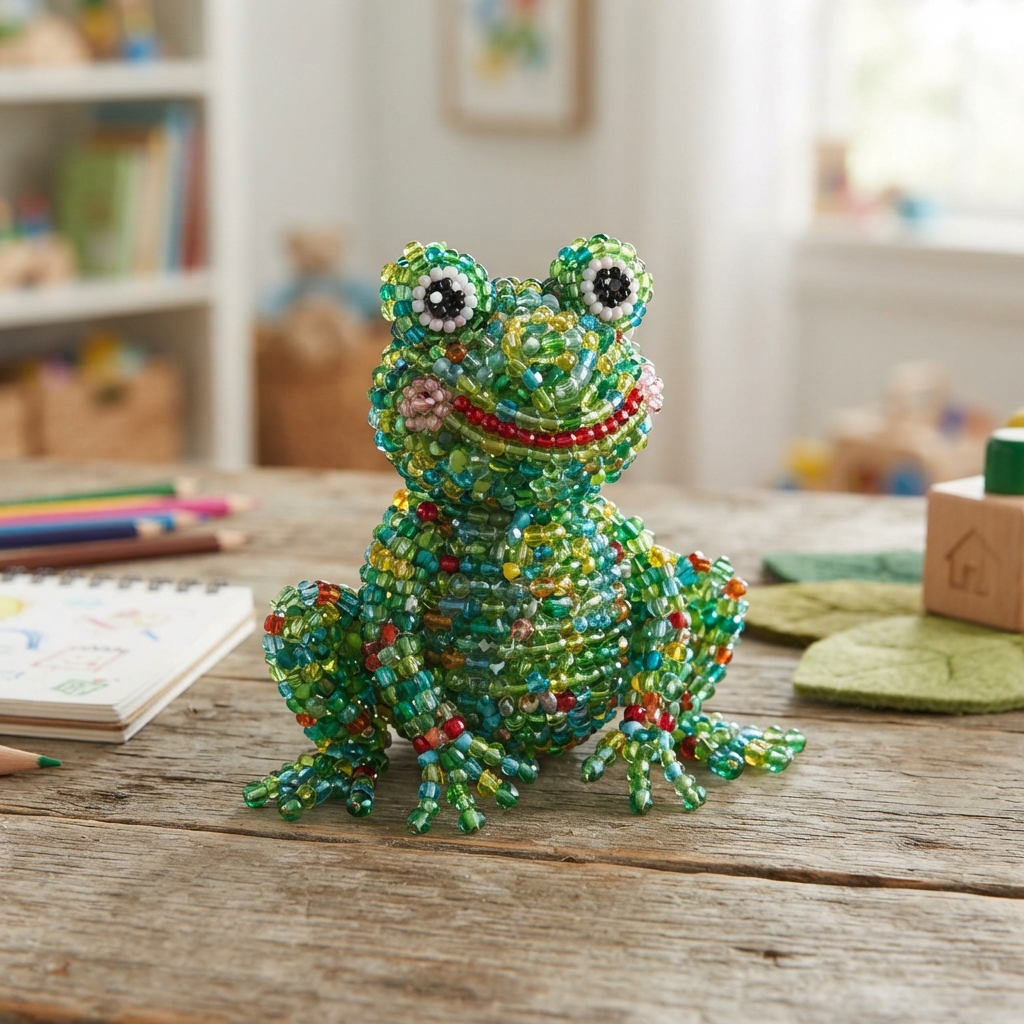 A Frog Made of Colorful Beads for Children