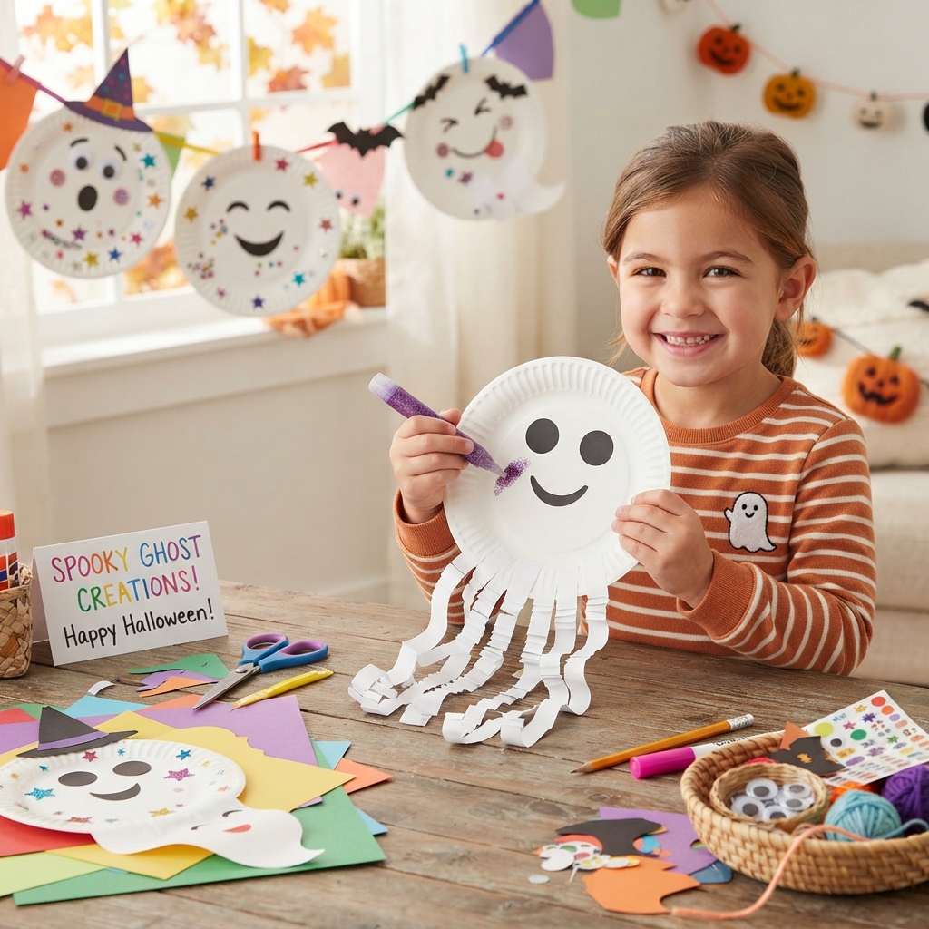DIY Halloween paper plate ghost,
