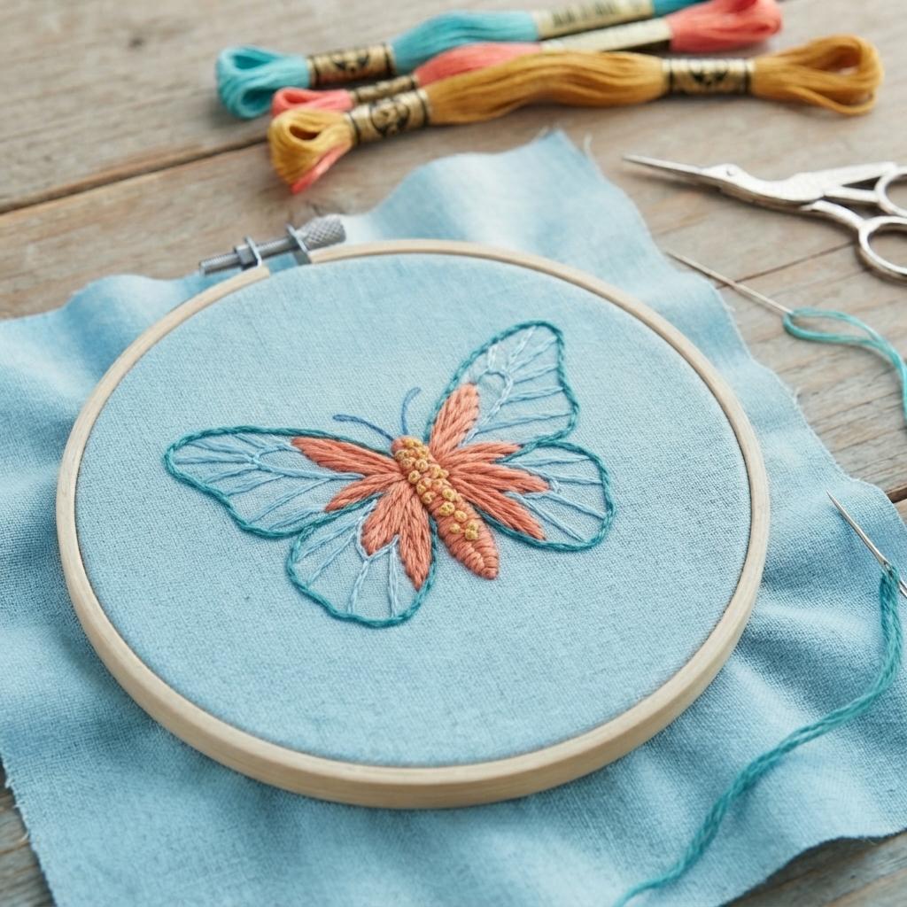How to Embroider a Butterfly on a Piece of Fabric